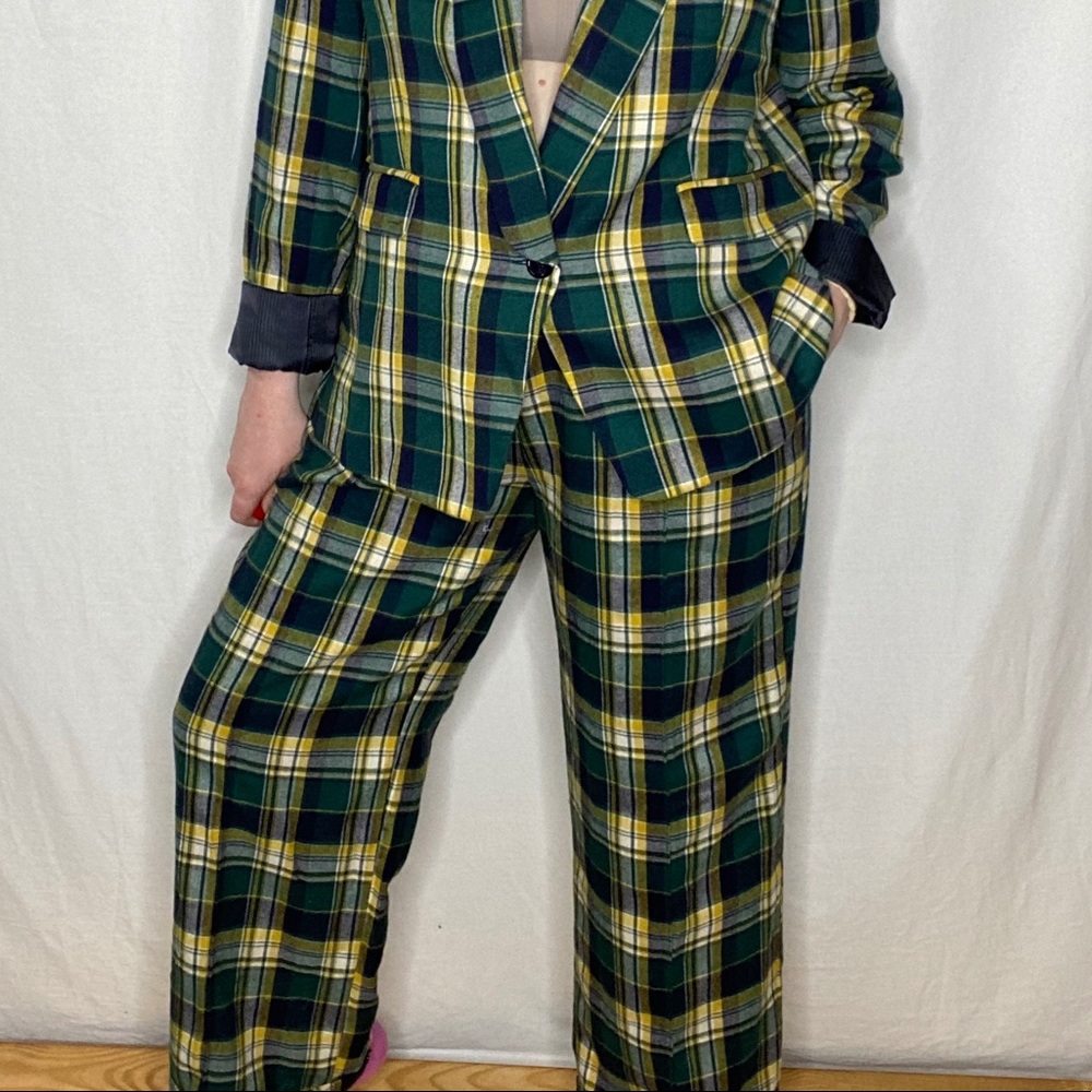 Lucca for Wildfang Green Plaid Suit Pants